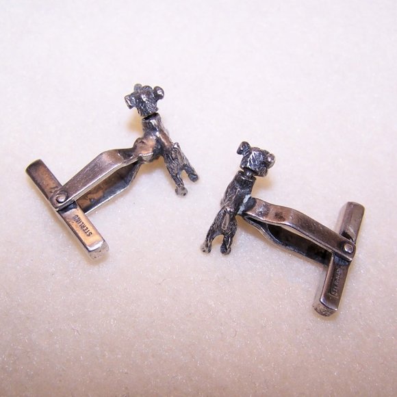 Sterling Silver Cufflinks - Terrier Fronts | Mechanical Heads that Turn - Picture 9 of 9